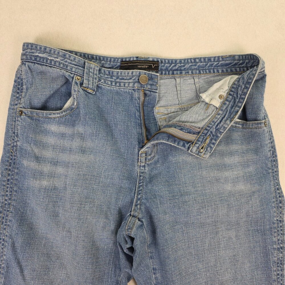 Venezia Bermuda Shorts Women’s 16 Blue Denim Stretch Mid Rise Button Flap Pocket - Picture 2 of 7